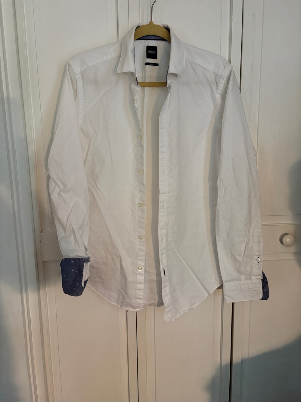 Boss White Dress Shirt with Navy Contrast Cuffs